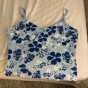 Blue and White Sleeveless Fitted Camisole